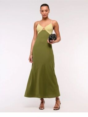 A&F Julia Slip Cutout Maxi Dress, Moss Green, Medium